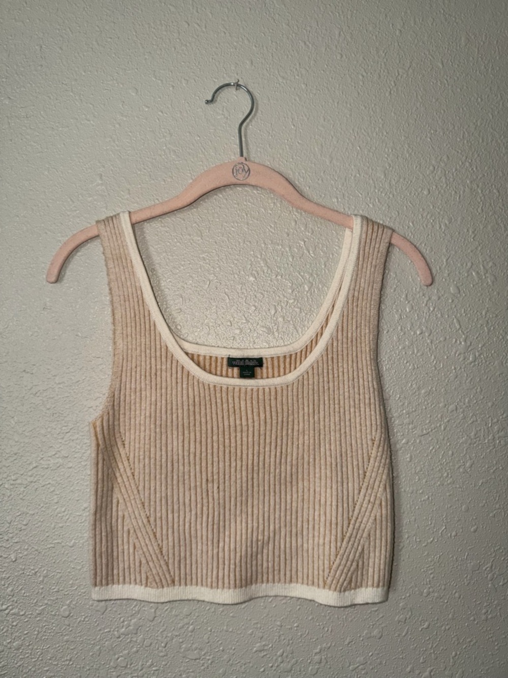 wild fable Beige Ribbed Tank with White Trim